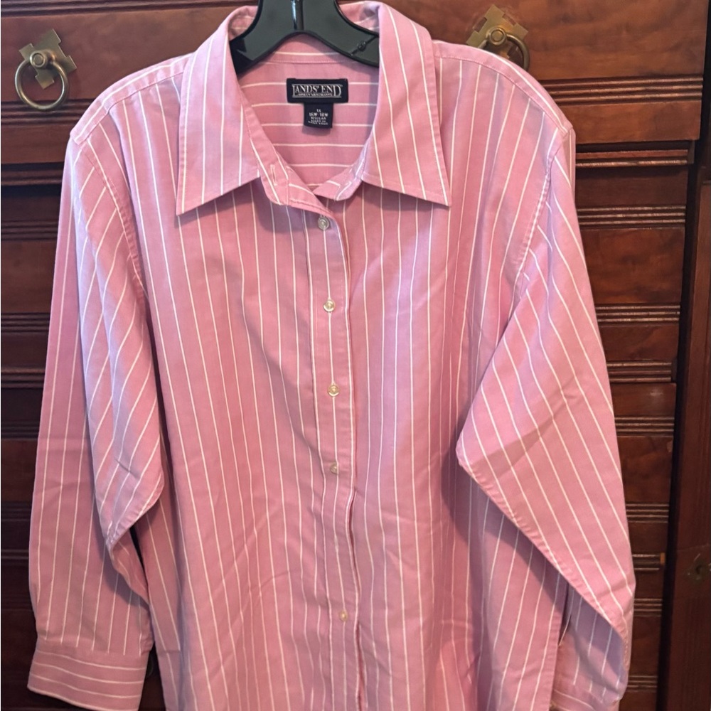 NWOT Ensemble Pink & White Stripe Button-Up Shirt. Size 1X